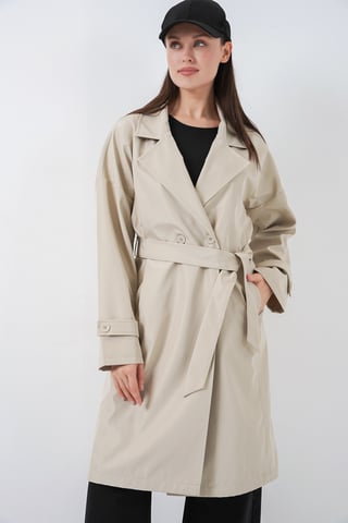 Belted Long Trench Coat with Jacket Collar