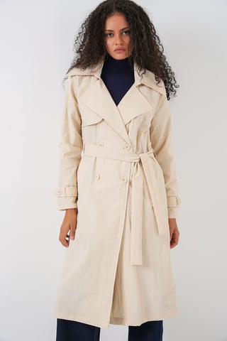 Double Breasted Long Trench Coat with Pockets