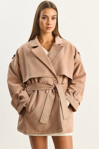 Oversize Faux Suede Trench Coat