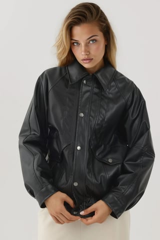 Oversized fusk läderjacka med fickor