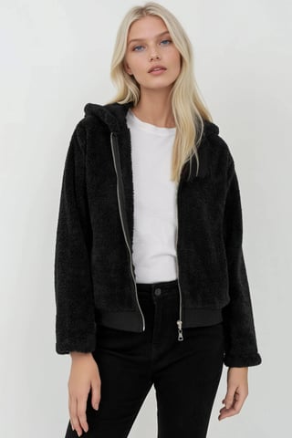 Texturerad helzip huvjacka i fleece