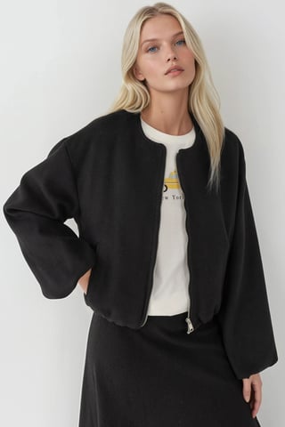 Full-Zip Oversized Textured Bomber Jacket