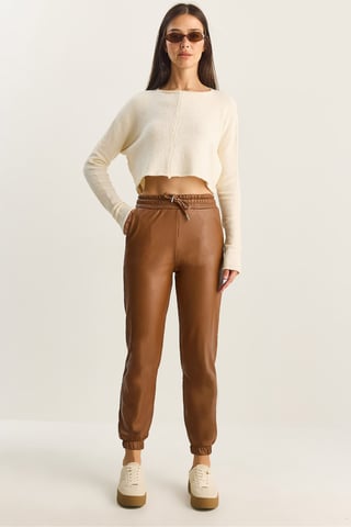 Faux Leather Jogger Pants with Tie Closure