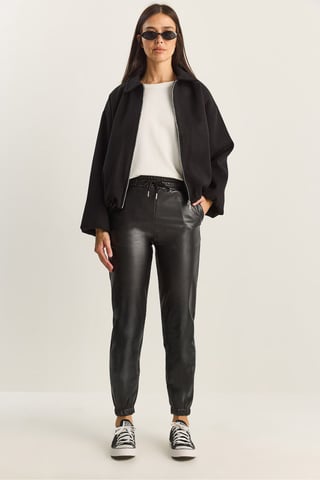 Faux Leather Jogger Pants with Tie Closure
