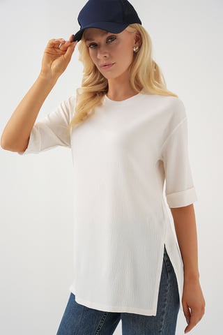 Gestructureerde Ronde Hals Korte Mouwen T-shirt