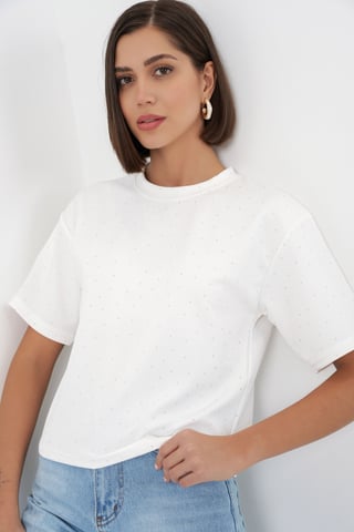 Stone Detailed Crew Neck T-Shirt