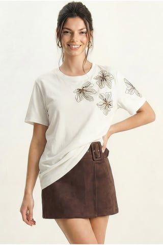 Floral Embroidered Crew Neck T-Shirt