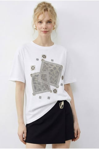 Ronde Hals Geometrische Paillette Geprinte T-Shirt