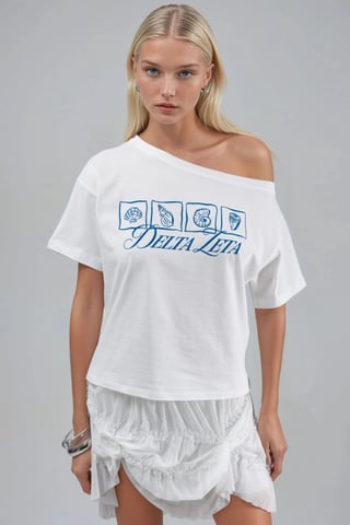 Tryckt Båtkrage T-shirt med En Axeln