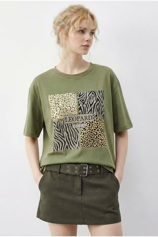 Leopard Print Sequin Crew Neck T-Shirt
