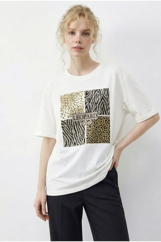 Leopard Print Sequin Crew Neck T-Shirt