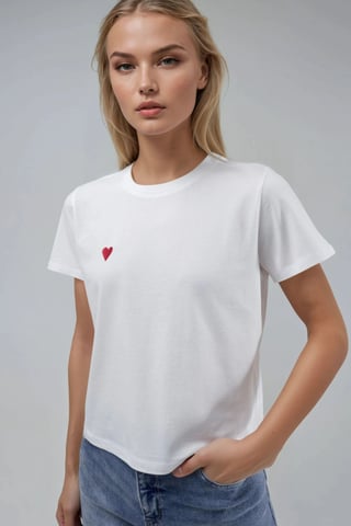 Broderad T-shirt med rund hals, kort ärm, 100% bomull