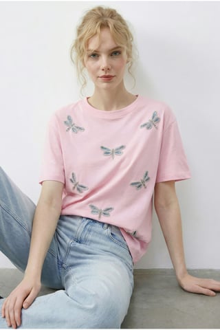 Embroidered Crew Neck Relaxed Fit T-Shirt