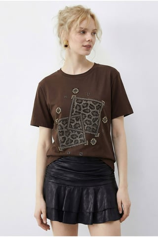 Crew Neck Geometric Sequin Printed T-Shirt