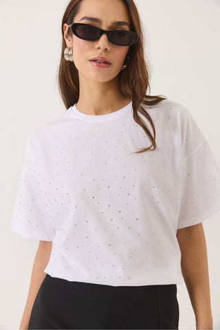 Spotted Sequin Crew Neck T-Shirt