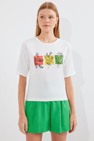 Tryckt T-shirt med rund hals