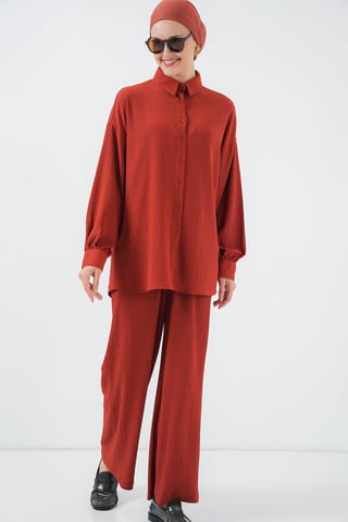 Textured Knit Co-Ord Set with Shirt Collar