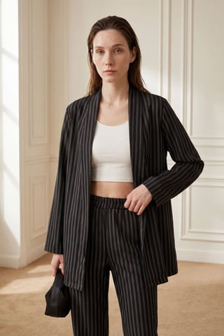 Striped Two-Piece Co-Ord Set with Open Collar