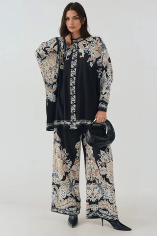 Printed High Waist Kimono-Pants Co-ord Set