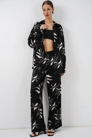 Floral Shirt & High Waist Wide Leg Pants Two-Pieces Co-ord