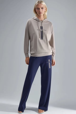 Modal Touch Hette Sweatshirt & Randig Detaljerad Byxset