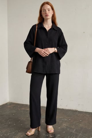 Muslin Fabric Two-Piece Set with Shirt & Pants