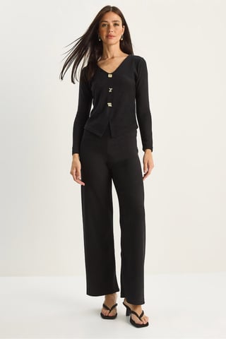 V-Neck Knitted Wide Leg Two-Piece Set