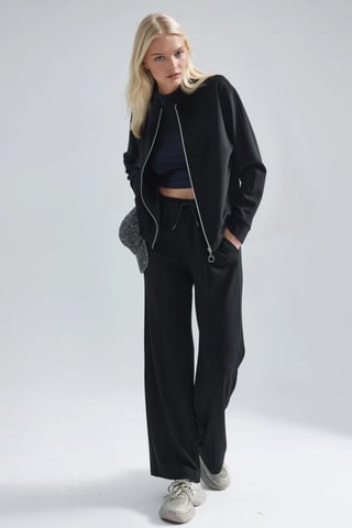 Modal Touch Zippered Sweatshirt & Ribbed Pants Co-ord Set