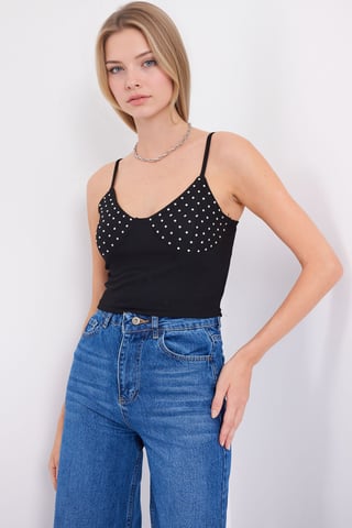 Stenprydd Fitted Crop Top med V-hals