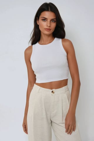 Crew Neck Ribbed Knit Sleeveless Crop Top