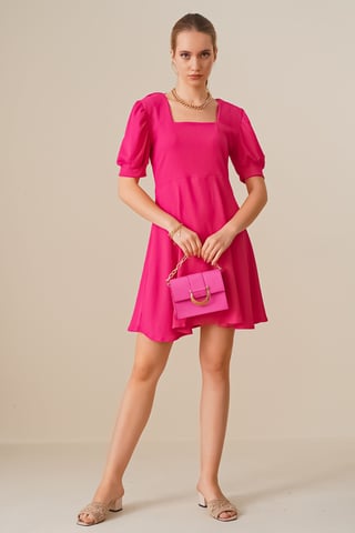 Textured Square Collar Mini Knit Dress