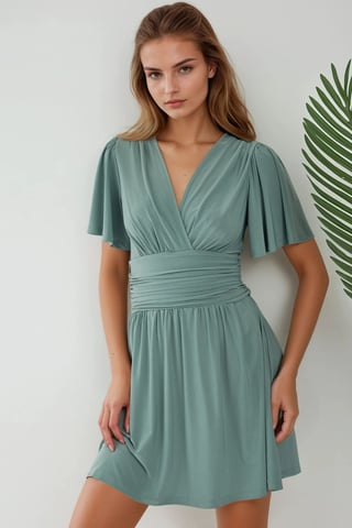 V-Neck Short Sleeve Mini Dress