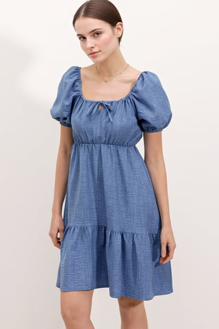 Square Neck A-Form Mini Dress with Bow