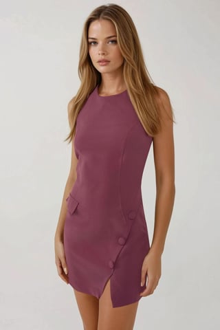 Fitted Crew Neck Mini Dress with Buttons