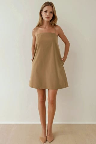 Square Collar Relax Mini Dress with Pockets