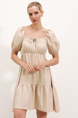 Square Neck A-Form Mini Dress with Bow