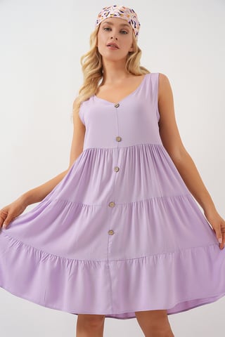 V-Neck Sleeveless Mini Dress with Button Detail