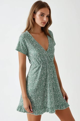 Mini V-Neck Ditsy Floral Dress