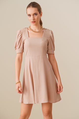 Textured Square Collar Mini Knit Dress
