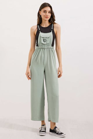 Relaxed Fit Long Denim Overalls with Pocket