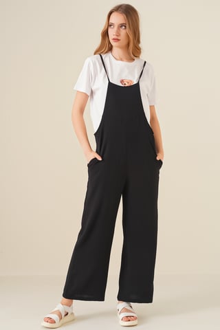 Ontspannen Fit Brede Pantalon Jumpsuit met Vierkante Kraag