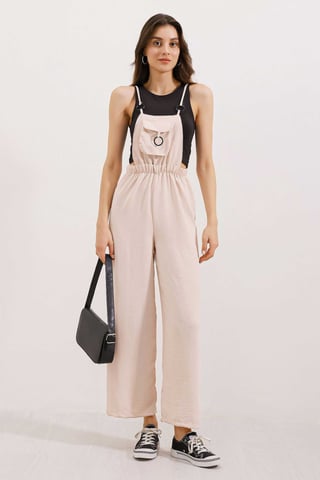Relaxed Fit Long Denim Overalls with Pocket