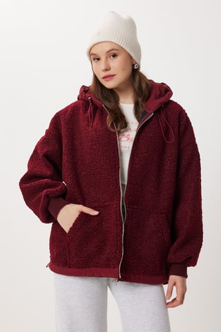 Oversized Hooded Plush Coat