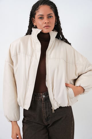 Thick Bomber Puff Coat with Zipper Collar