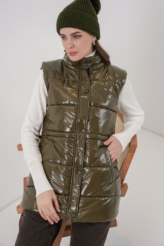 Shiny Zippered Puffer Vest