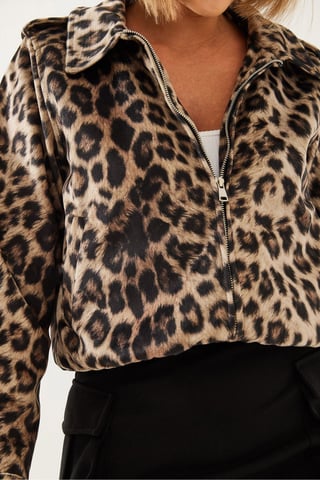 Leopardmönstrad Jacquard Dragkedja Jacka