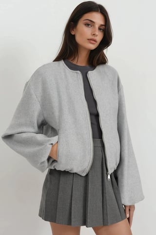Full-Zip Oversized Textured Bomber Jacket