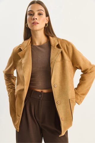 Faux Suede Button-Up Jacket