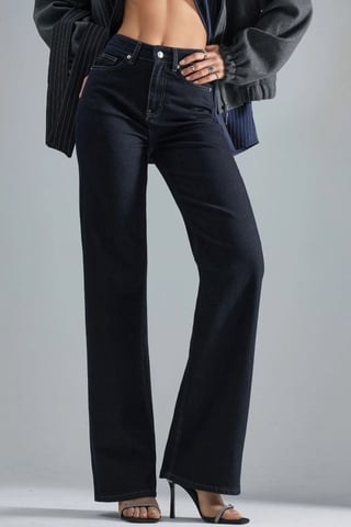 SQUALO Hög Midja Rak Ben Denim Jeans