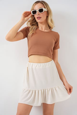 Textured Mini Skirt with Lining